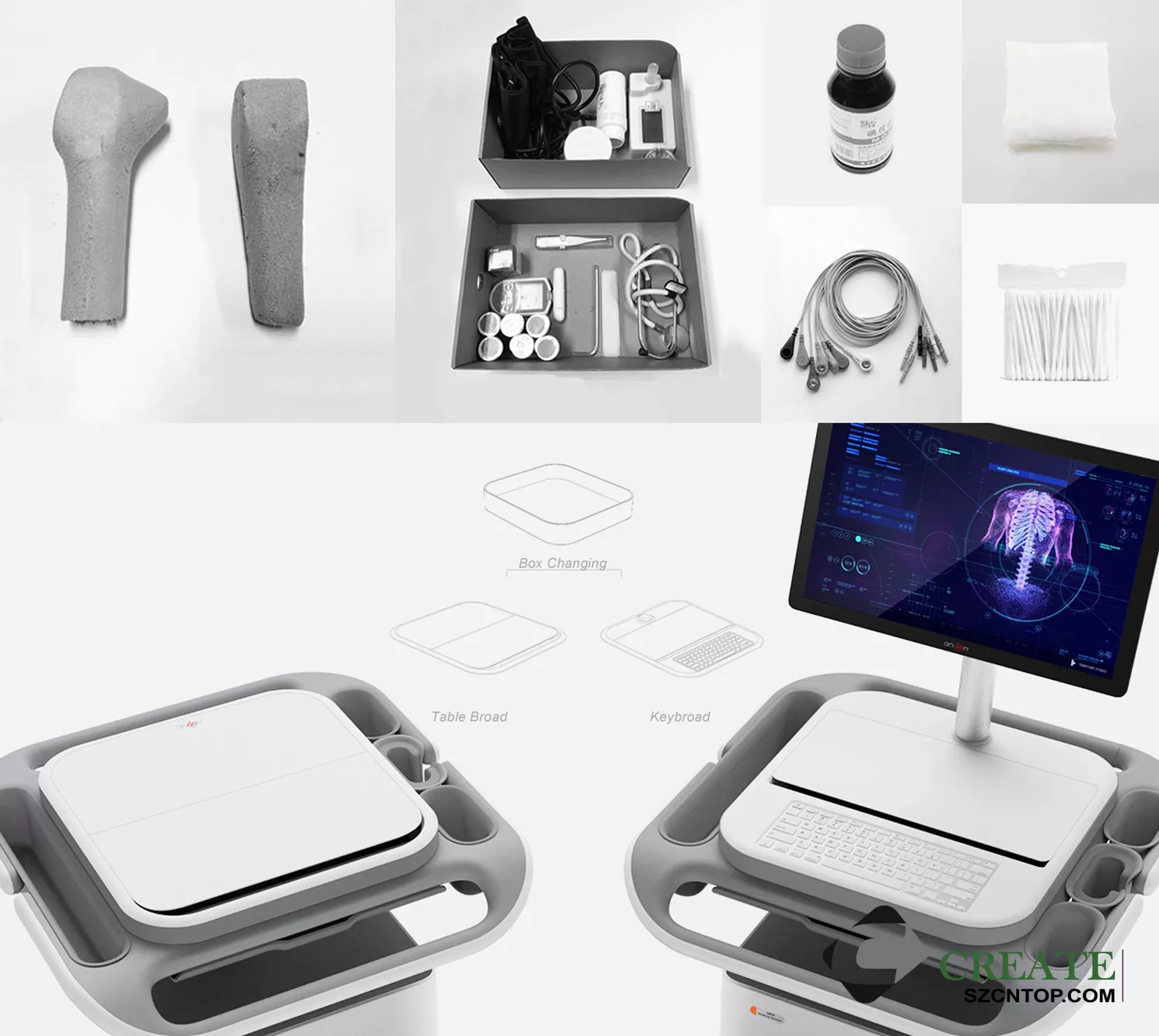 工业设计、结构设计、逆向抄数扫描测绘、CNC手板模型、金属3D打印、医院陪护床收纳柜、生物/化学移液器、多功能血糖仪、口腔窥视镜、影像定格机、化反应制氧机